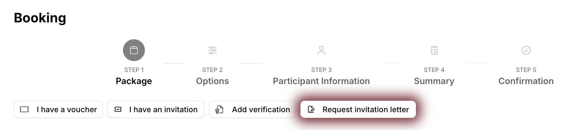 Entry point in the package overview on the booking page